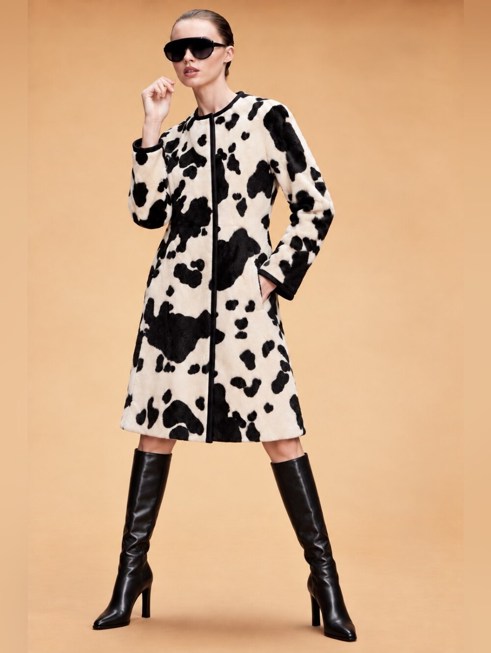 Max Mara Studio NWT Cow Print Statement Coat Size 0 ptp.18.5"